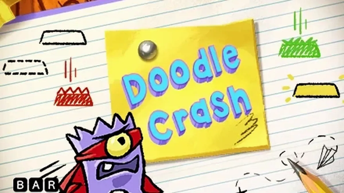 Interface do jogo de cassino Doodle Crash em estilo arcade retrô