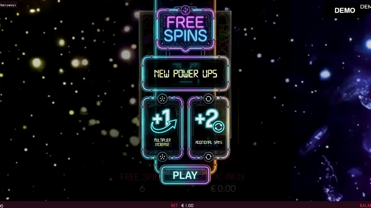 Interface de jogo do slot Turbo Fortune Cherryways com luzes neon e símbolos de frutas